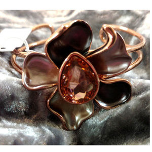 Flower Cuff Bracelet Bangle Rose Gold Pink Crystal